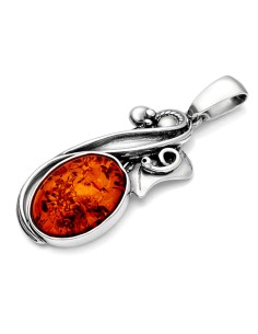 Silver oxidized pendant with amber W 1992 cognac