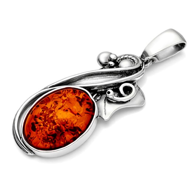 Silver oxidized pendant with amber W 1992 cognac