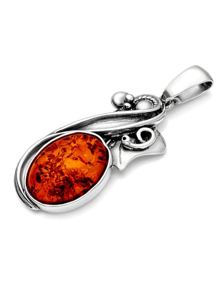 Silver oxidized pendant with amber W 1992 cognac