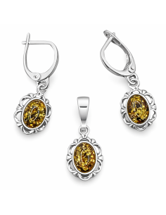Silver set decorated with green amber KPL 722 Amber