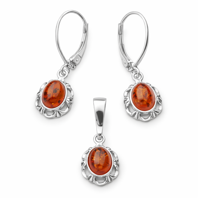 Silver set decorated with amber KPL 722