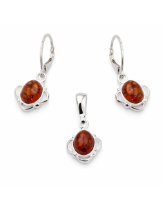 Silver set decorated with amber KPL 725
