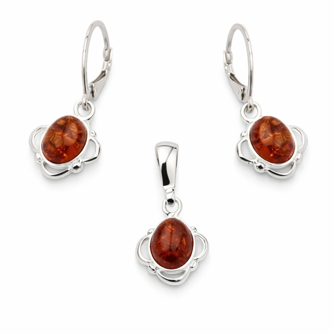 Silver set decorated with amber KPL 725