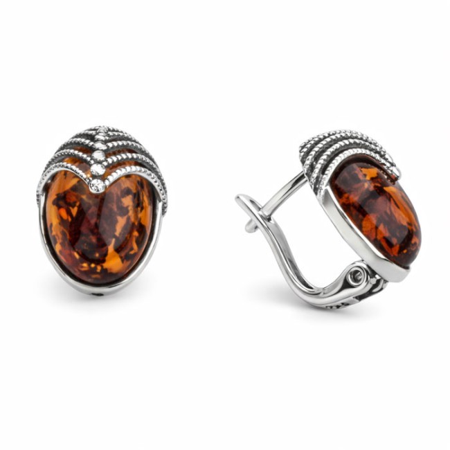 Srebrne kolczyki z bursztynem K3 1703 bursztyn