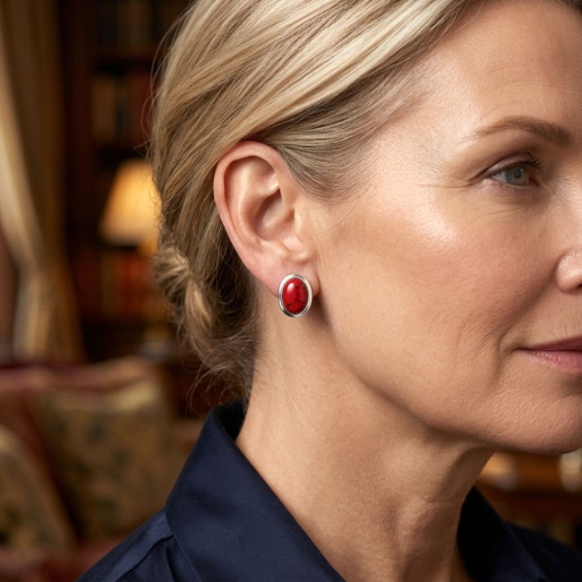 Kolczyki srebrne zdobione koralami K3 585 Koral|Polcaratdesign.pl Biżuteria