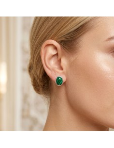 Sterling silver earrings with malachite K3 585 | Polcarat Design 2