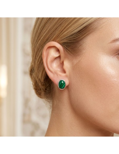 Sterling silver earrings with malachite K3 585 | Polcarat Design