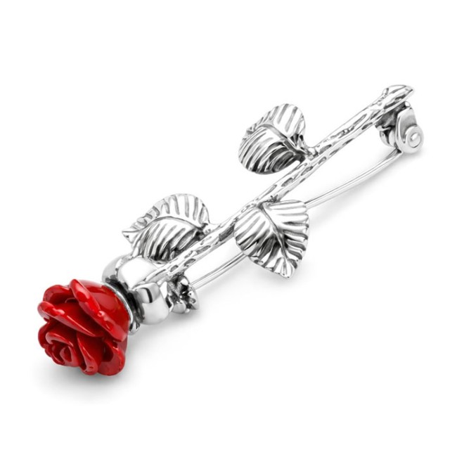 Silver brooch Red Rose B 69
