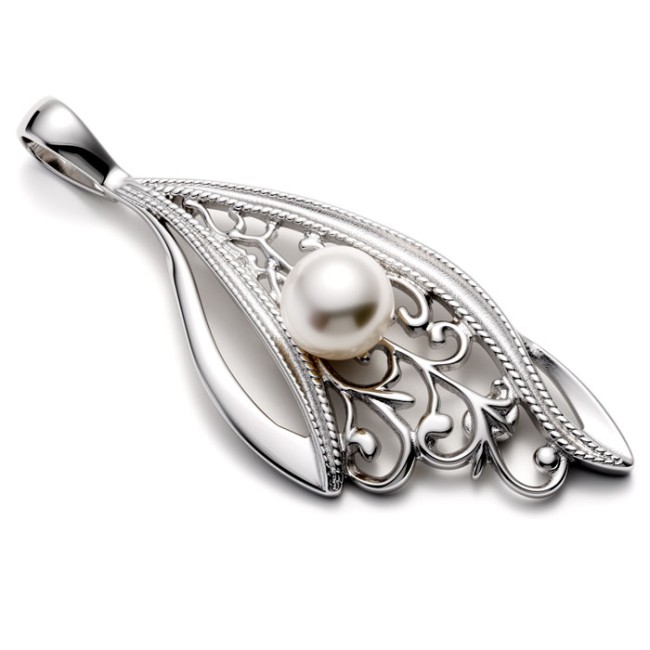 Elegant silver brooch decorated with a pearl B 204 Polcarat Design
