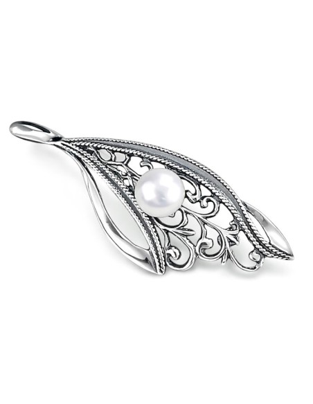 Elegant silver brooch decorated with a pearl B 204 Polcarat Design