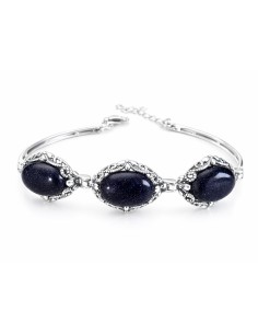Oxidized openwork sterling silver bracelet with blue goldstone (Noc Kairu) L 2169