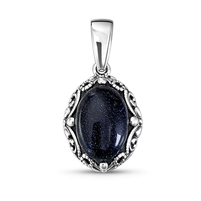 Oxidized openwork sterling silver pendant with blue goldstone (Noc Kairu) W 2169