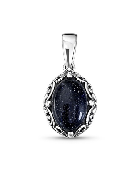 Oxidized openwork sterling silver pendant with blue goldstone (Noc Kairu) W 2169