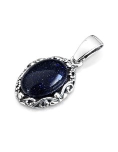 Oxidized openwork sterling silver pendant with blue goldstone (Noc Kairu) W 2169