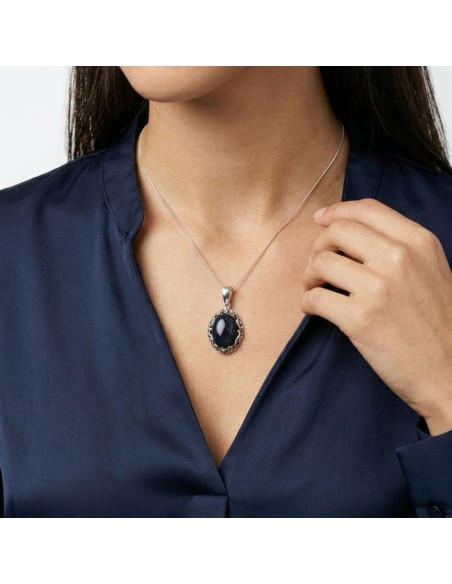 Oxidized openwork sterling silver pendant with blue goldstone (Noc Kairu) W 2169