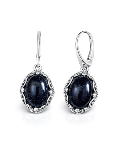 Oxidized sterling silver drop earrings with blue goldstone (Noc Kairu) K 2169