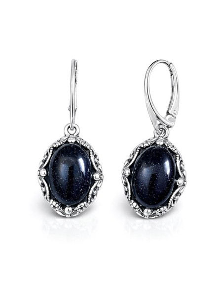 Oxidized sterling silver drop earrings with blue goldstone (Noc Kairu) K 2169