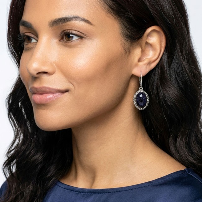 Oxidized sterling silver drop earrings with blue goldstone (Noc Kairu) K 2169