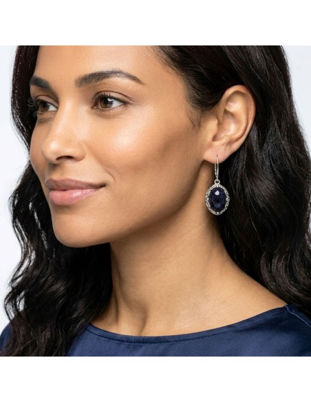 Oxidized sterling silver drop earrings with blue goldstone (Noc Kairu) K 2169