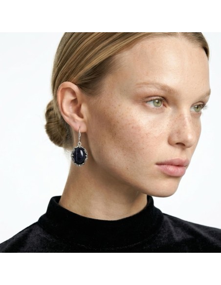 Oxidized sterling silver drop earrings with blue goldstone (Noc Kairu) K 2169