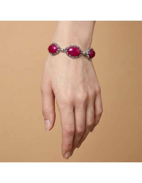 Bransoletka srebrna 925 agat fuksja – ażurowa, oksydowana, elegancka L 2169|Polcaratdesign.pl Biżuteria