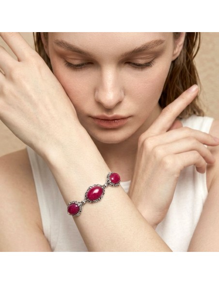 Bransoletka srebrna 925 agat fuksja – ażurowa, oksydowana, elegancka L 2169|Polcaratdesign.pl Biżuteria