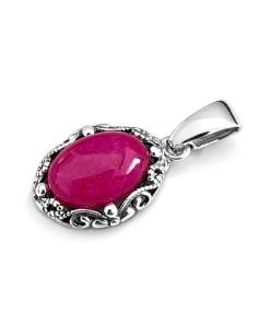 Oxidized openwork sterling silver pendant with fuchsia agate W 2169