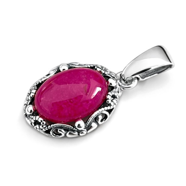 Oxidized openwork sterling silver pendant with fuchsia agate W 2169