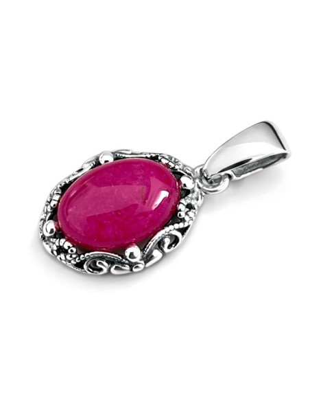 Oxidized openwork sterling silver pendant with fuchsia agate W 2169