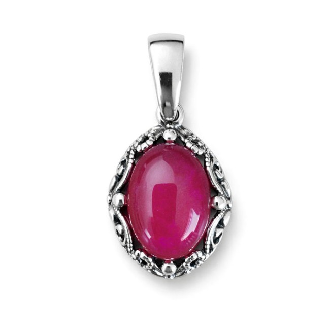 Oxidized openwork sterling silver pendant with fuchsia agate W 2169
