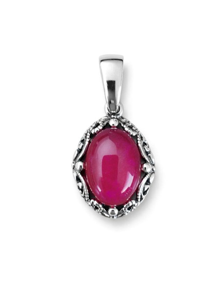 Oxidized openwork sterling silver pendant with fuchsia agate W 2169