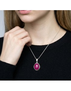 Oxidized openwork sterling silver pendant with fuchsia agate W 2169 2