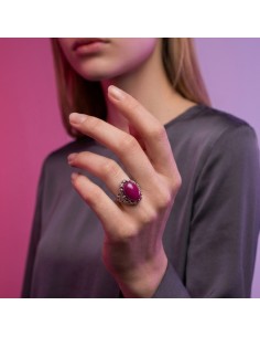 Oxidized openwork sterling silver ring with fuchsia agate PK 2169 2