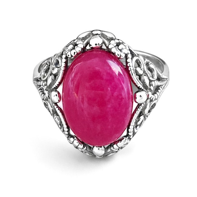 Oxidized openwork sterling silver ring with fuchsia agate PK 2169