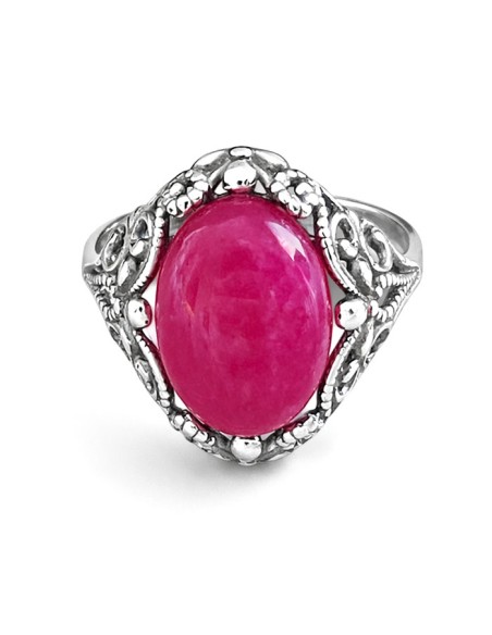Oxidized openwork sterling silver ring with fuchsia agate PK 2169