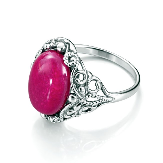Oxidized openwork sterling silver ring with fuchsia agate PK 2169