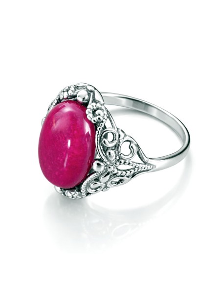 Pierścionek srebrny 925 agat fuksja – ażurowy, oksydowany, elegancki PK 2169