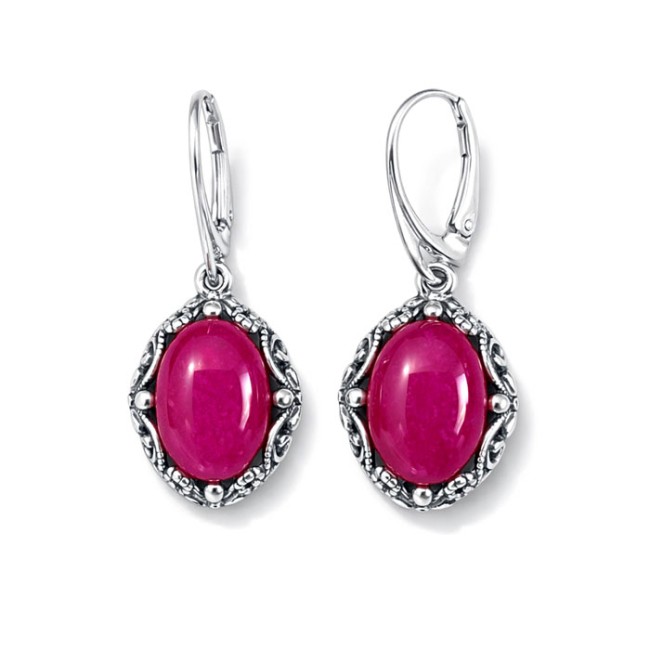 Oxidized sterling silver drop earrings with fuchsia agate K 2169