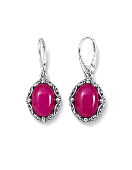 Oxidized sterling silver drop earrings with fuchsia agate K 2169