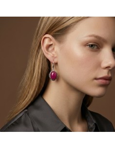 Oxidized sterling silver drop earrings with fuchsia agate K 2169 2