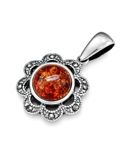Silver pendant with amber and marcasites WA 036