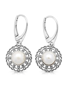 Silver oxidized pearl earrings K 1726
