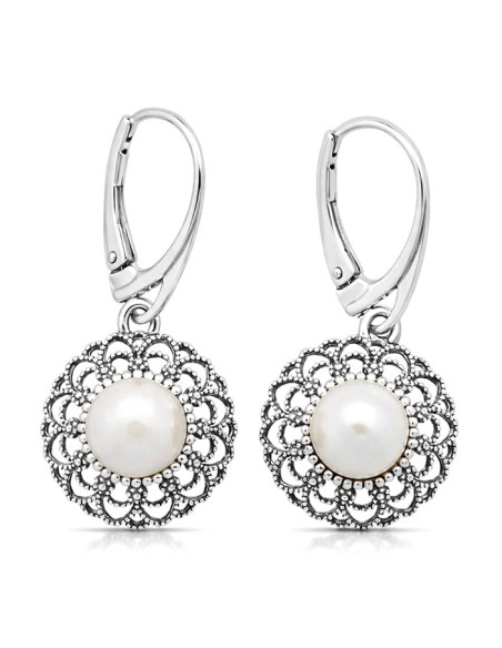 Silver oxidized pearl earrings K 1726