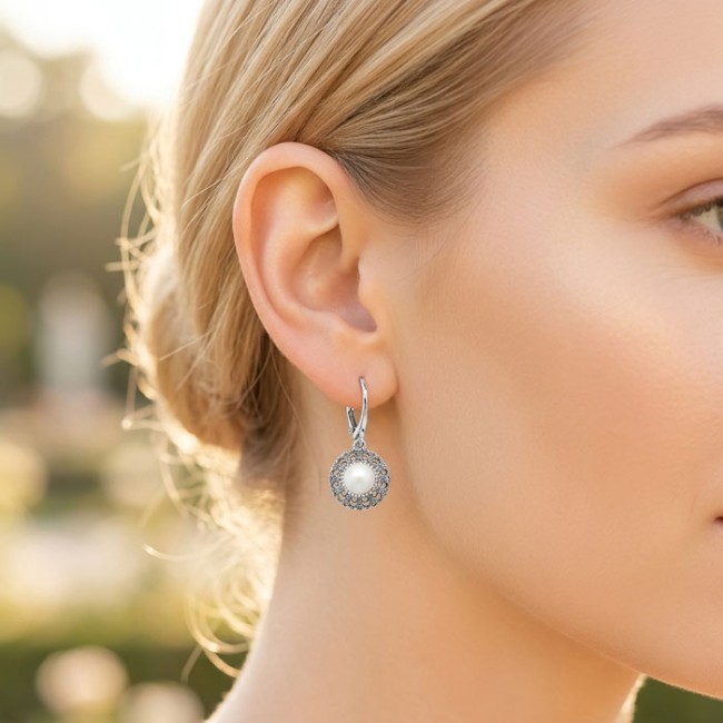 Silver oxidized pearl earrings K 1726