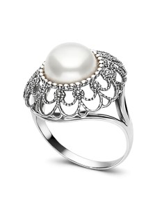 Silver oxidized ring with pearl PK 1726