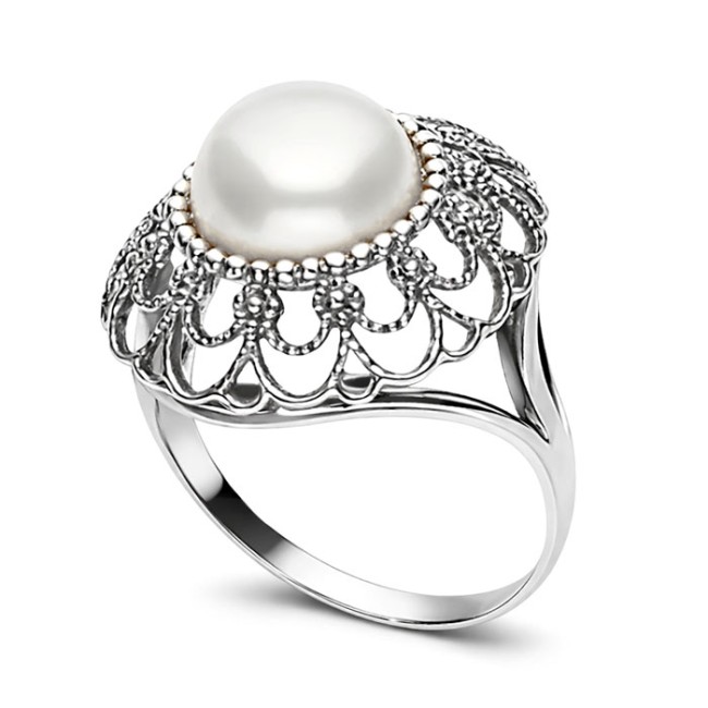 Silver oxidized ring with pearl PK 1726