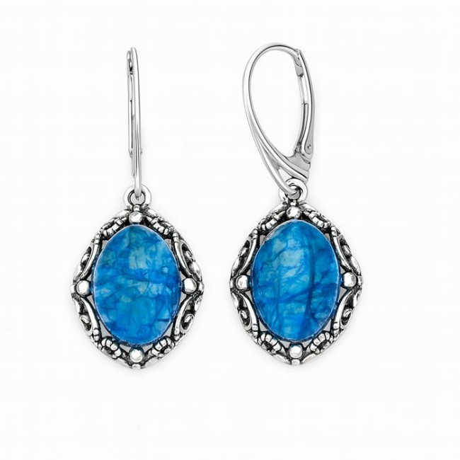 Kolczyki srebrne 925 z naturalnym apatytem – wiszące, oksydowane, eleganckie K 2169