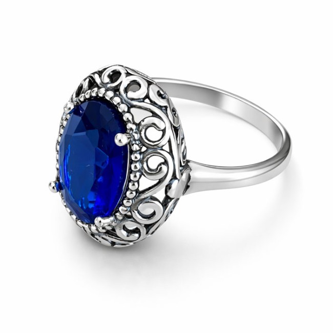 Sterling silver ring with Sapphire crystal PK 2165 | Polcarat Design