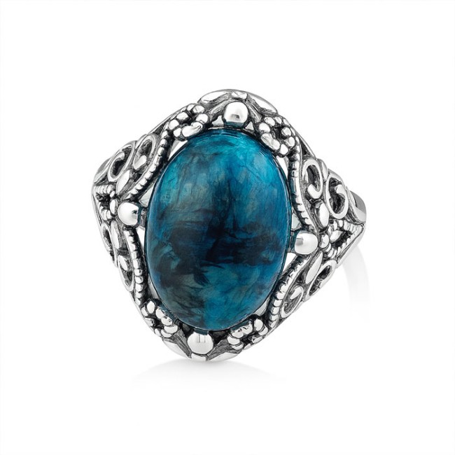 Srebrny pierścionek z apatytem naturalnym 925 oksydowany PK 2169|Polcaratdesign.pl Biżuteria