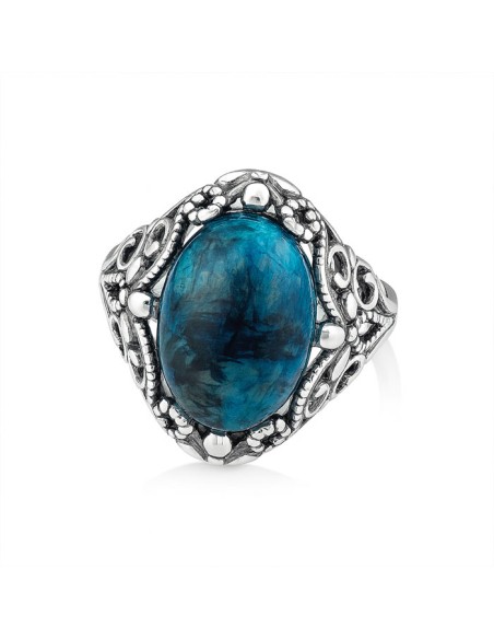 Srebrny pierścionek z apatytem naturalnym 925 oksydowany PK 2169|Polcaratdesign.pl Biżuteria